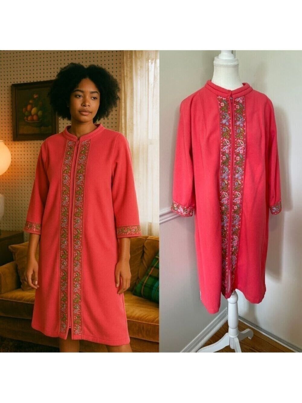 Vintage Embroidered Fleece Robe